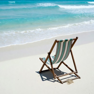 Striped Beach Chair on Sandy Shore
