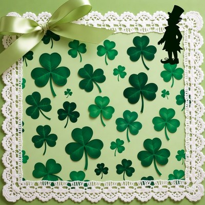 Leprechaun with shamrocks and green bow