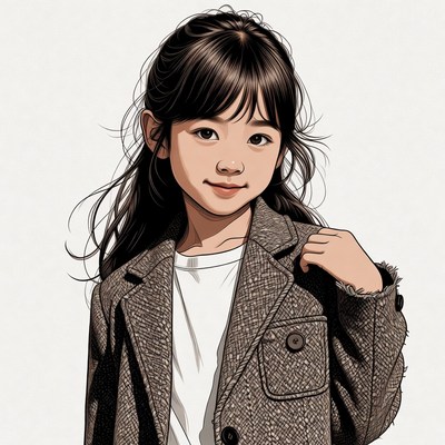 Asian girl in tweed blazer smiling