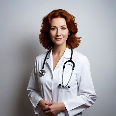 Redhead woman doctor with stethoscope