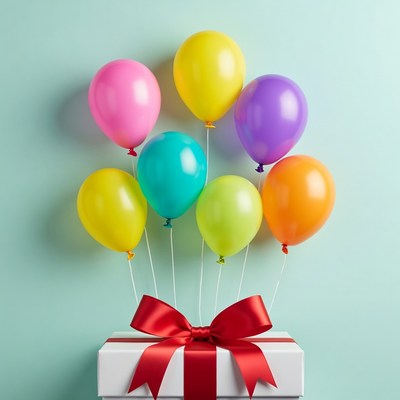 Colorful Balloons on Gift Box