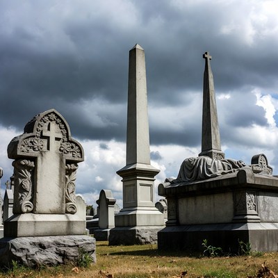Graveyard Tombstones Under Cloudy Sky