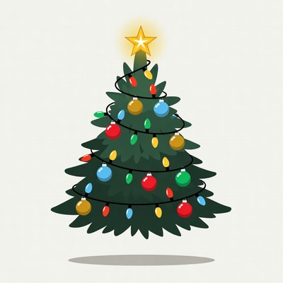 Illustrated Christmas Tree with Star and Ornaments