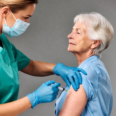 Nurse vaccinating elderly woman