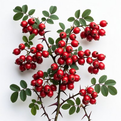 Red Rose Hips on Branches