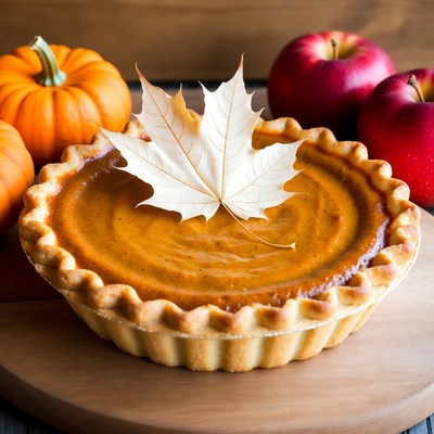 Pumpkin Pie with Fall Leaves