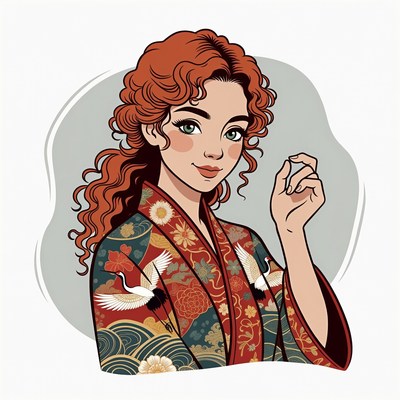 Redhead woman in kimono illustration