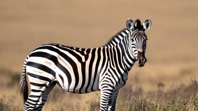 Zebra standing in dry grass