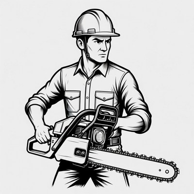 Man holding chainsaw illustration