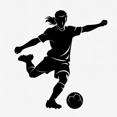Female soccer player kicking ball silhouette
