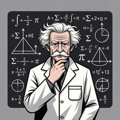 Albert Einstein Thinking with Math Formulas