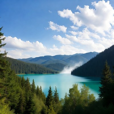 Turquoise Lake in Mountain Forest