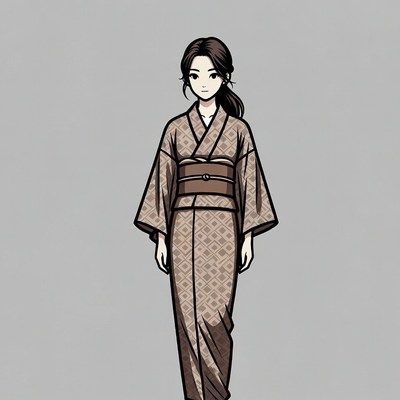 Anime woman in brown kimono