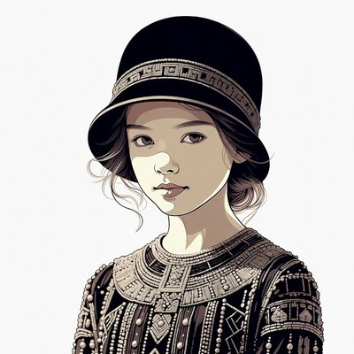 Asian girl in vintage cloche hat