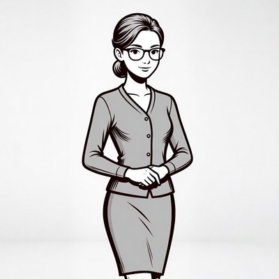 Woman in cardigan and skirt illustration