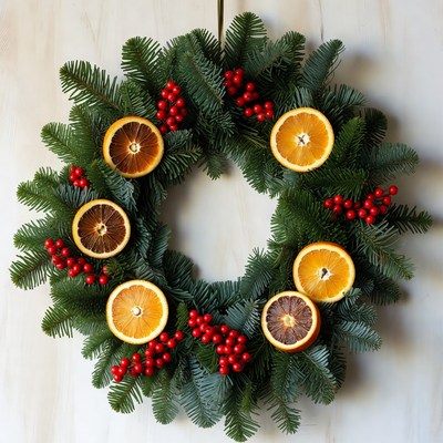 Christmas Wreath with Oranges and Holly