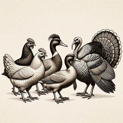 Group of farm birds illustration