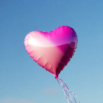 Pink heart balloon floating in blue sky