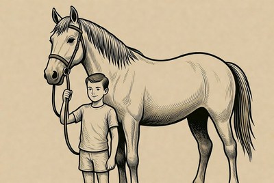 Boy holding horse reins