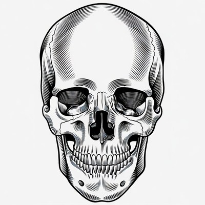 Detailed Black Ink Human Skull