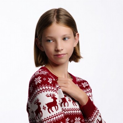 Girl in reindeer Christmas sweater