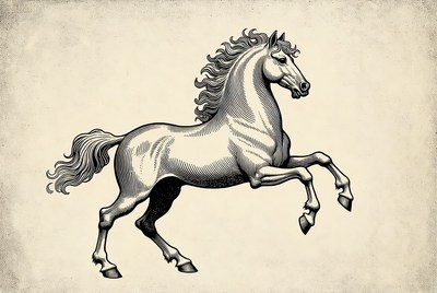 Engraved horse rearing up