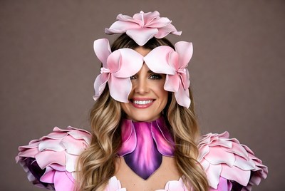 Woman in pink orchid flower costume