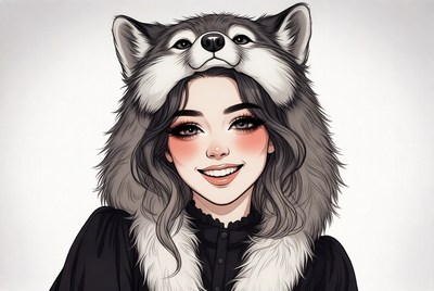Girl wearing wolf hood
