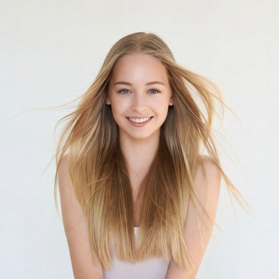 Smiling blonde girl with flowing hair