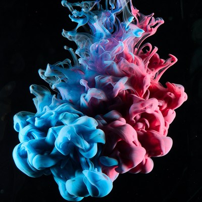 Blue Pink Ink Swirl in Water