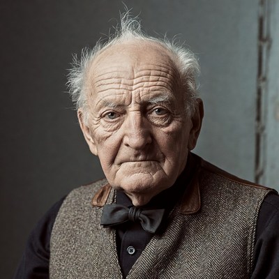 Elderly man in tweed vest and bow tie