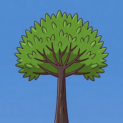 Cartoon green tree on blue background