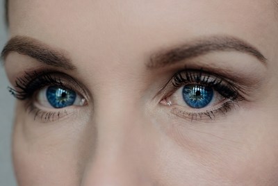 Close-up of striking blue eyes