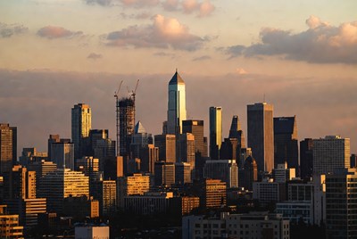 New York City skyline at sunset