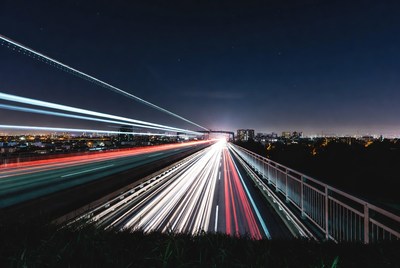 Night Highway Traffic Light Trails