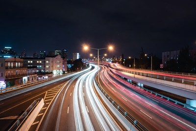 Night Highway Traffic Light Trails