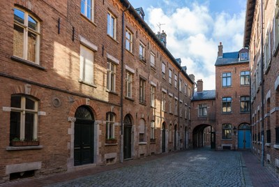 Historic Brick Courtyard with Cobblestones