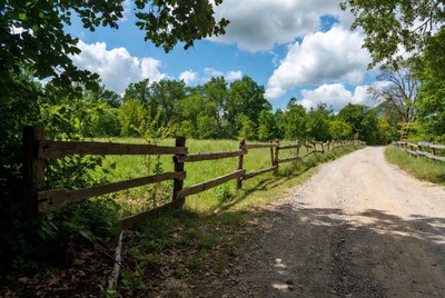 Wooden fence along rural dirt road