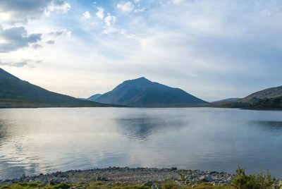 Mountain Lake with Cloudy Sky
