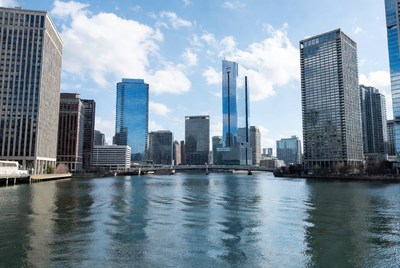 Chicago skyline over river