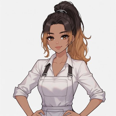 Anime girl in white apron ponytail