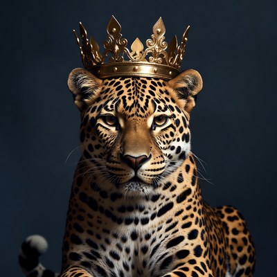 Leopard wearing golden crown