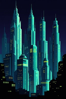 Futuristic Neon Skyscrapers at Night