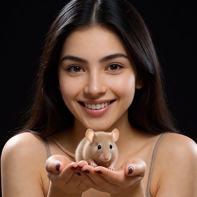 Asian woman holding cute hamster