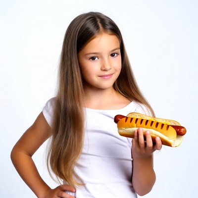 Girl holding hot dog