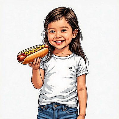 Asian girl holding hot dog