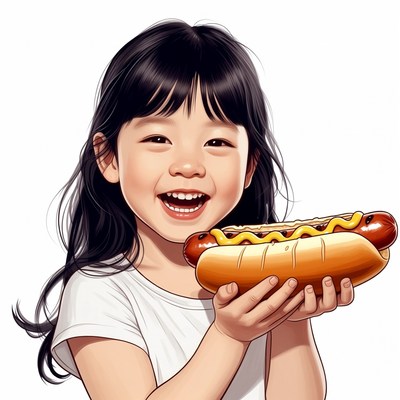 Asian girl holding hot dog