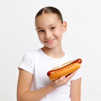 Girl holding hot dog