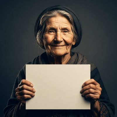Elderly woman holding blank sign