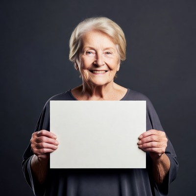 Elderly woman holding blank sign